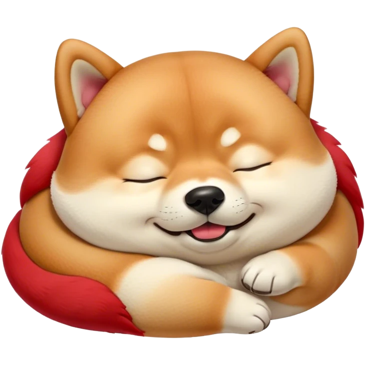 Cinematic Meme-Worthy Chubby Sleeping Shiba Inu Portrait Emoji, Head resting peacefully with a contented smile, featuring a delightfully chubby build and a luxuriously soft red fur with a creamy underbelly, eyes shut in a serene nap, Simplified yet hilariously adorable features, highly detailed, glowing with a soft, drowsy light, high shine, relaxed and utterly lovable, stylized with an air of playful laziness, bright and endearing, soft glowing outline, capturing the essence of a comically sleepy companion, so meme-worthy it feels like it could instantly become the next viral sensation of adorable slumber! emoji