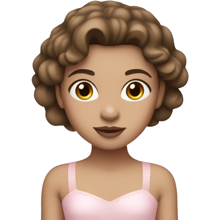 girl with WHITE SKIN, brown hair, pink lips, and ballerina pink soft emoji