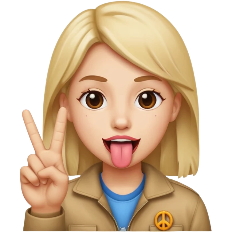 sticking tongue out between peace sign emoji