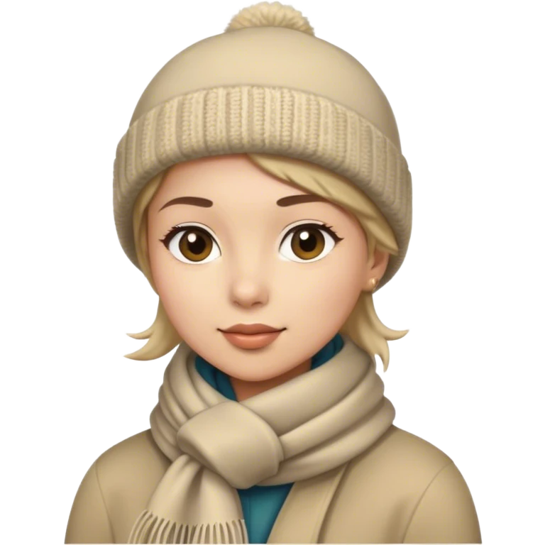 ผู้หญิงผมบอลใส่หมวกใส่ผ้าพันคอผูกปรียาไว้ผมสั้นใส่ชุดกันหนาว emoji