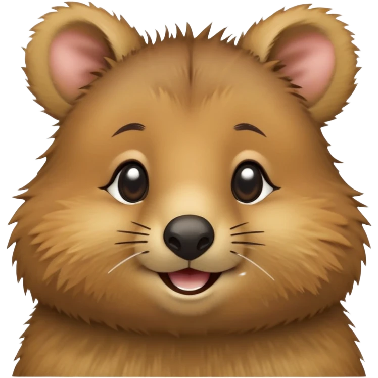 cinematic-realistic quokka-emoji,-small-round-frame, head tilted in an endearing manner, comical smile, giant-fluffy-cheeks-large-smile-fluffy-brown-fur-radiating-a-warm-softness,-big-round-eyes-filled-with-joy, realisticround  fluffy zoomed in, large black eyes emoji