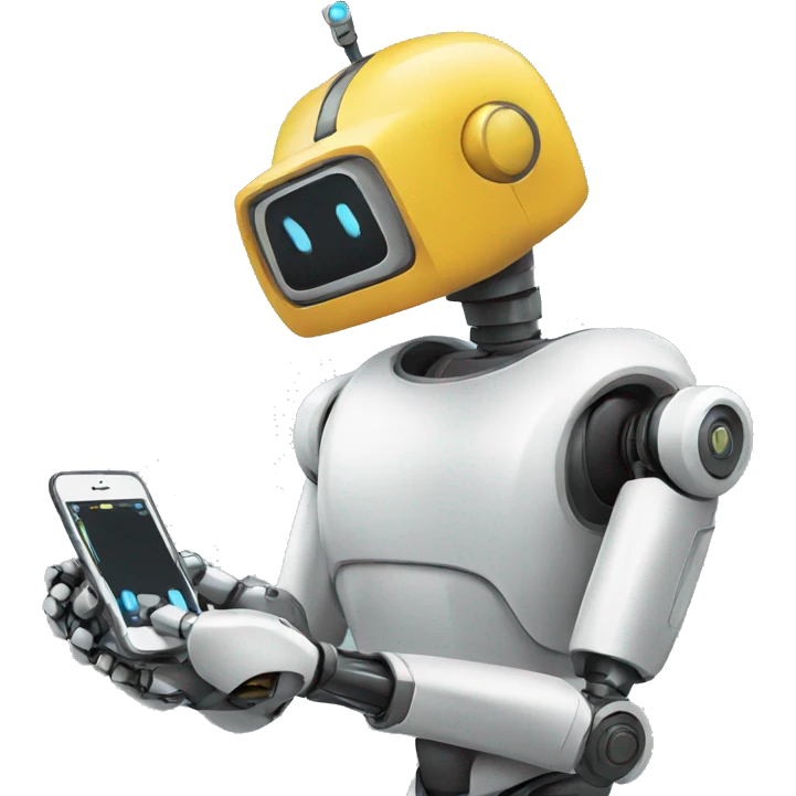 robot looking at his iphone emoji