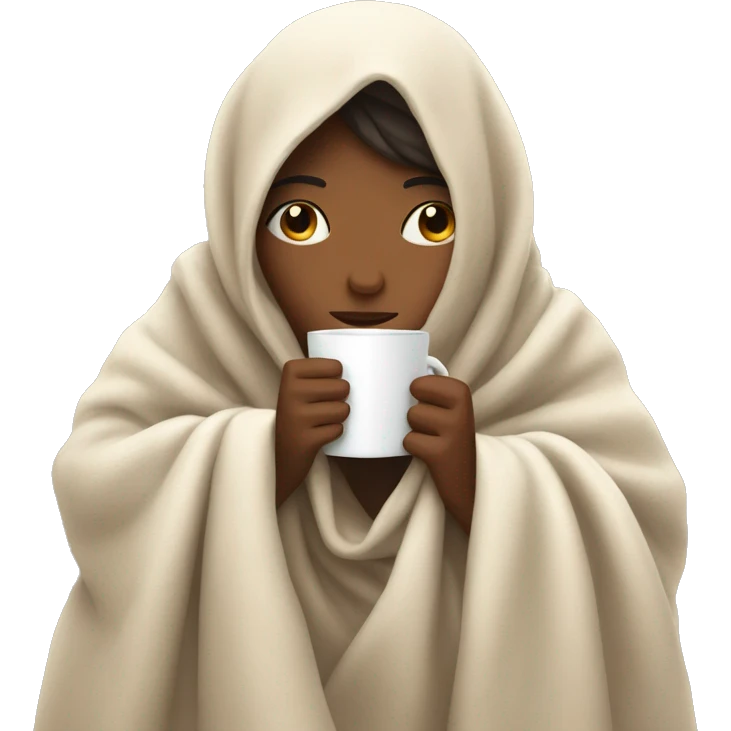 girl inside a blanket sipping coffee eyes closed emoji
