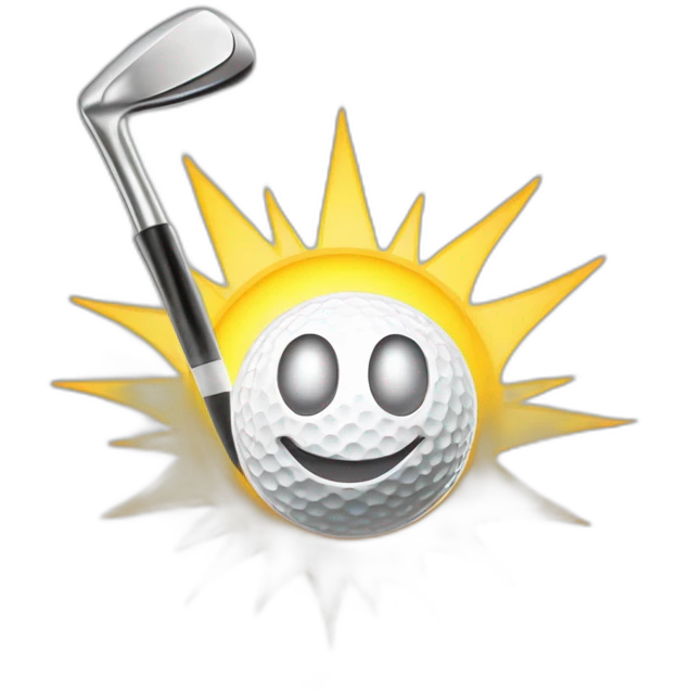 Happy Golf Emoji  Description A golf ball with a big smiley face, teeing off with a golf club. The sun is shining in the background. emoji