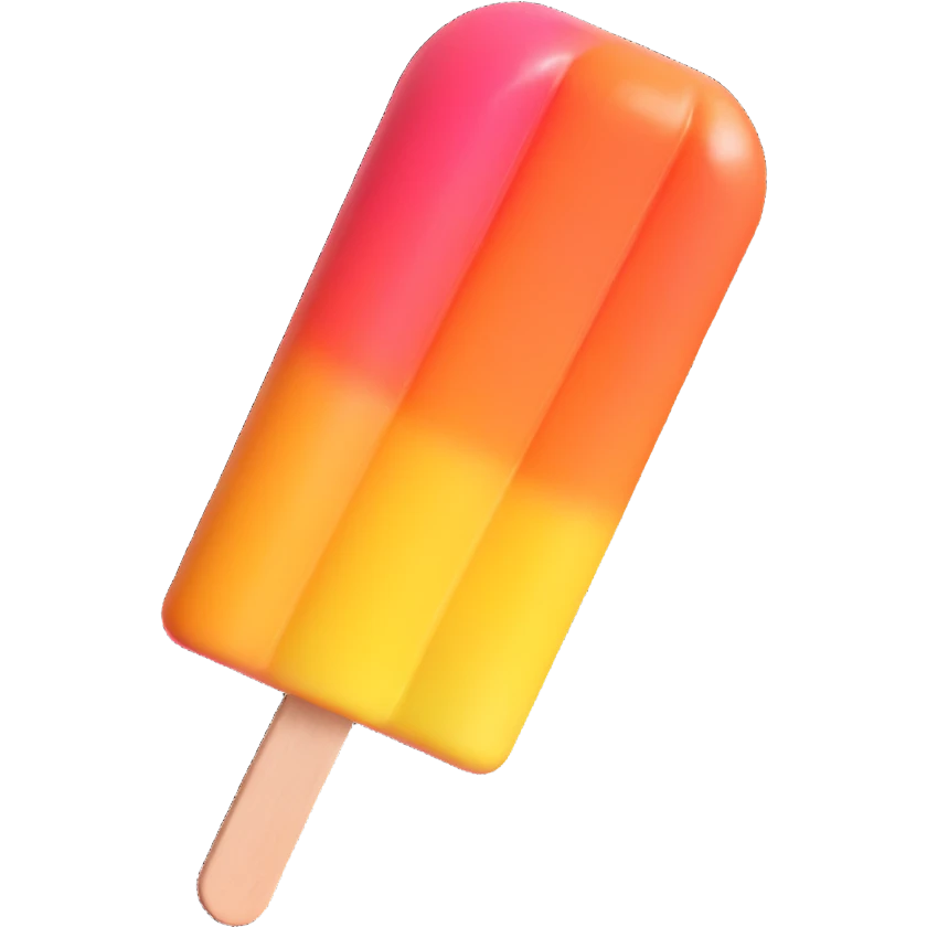 Enhance the 3D shine and glossiness on the popsicle, making it more reflective and vibrant in the 3D iOS emoji style with a white background. emoji