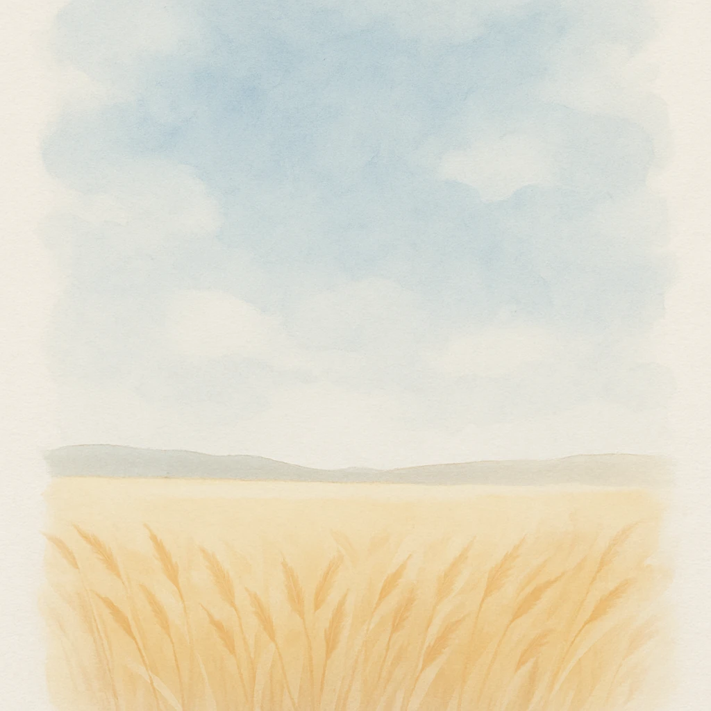 golden wheat field with blue sky above, painterly style emoji