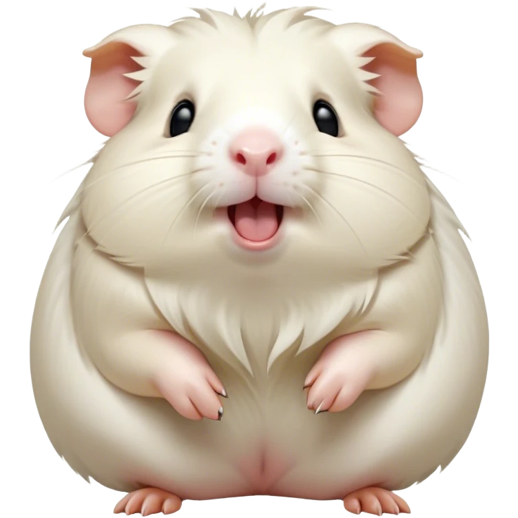 Cinematic Cute Yawning White Guinea Pig Portrait Emoji, Head tilted slightly with a dramatic, wide-open yawn, revealing a soft, downy white coat with tiny drooping ears, round dark eyes barely open in drowsy contentment, Simplified yet irresistibly adorable features, highly detailed, glowing with a soft, cozy glow, high shine, relaxed yet expressive, stylized with a touch of whimsy, bright and endearing, soft glowing outline, capturing the essence of a sleepy yet affectionate guinea pig, so drowsy it feels like it could stretch right out of the screen and curl up for a nap! emoji