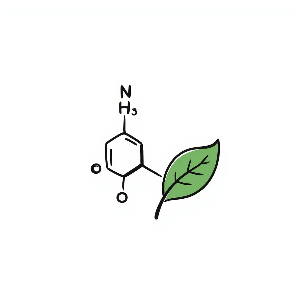 doodle style sketch of a molecule with a leaf accent representing cis-3-hexenol emoji