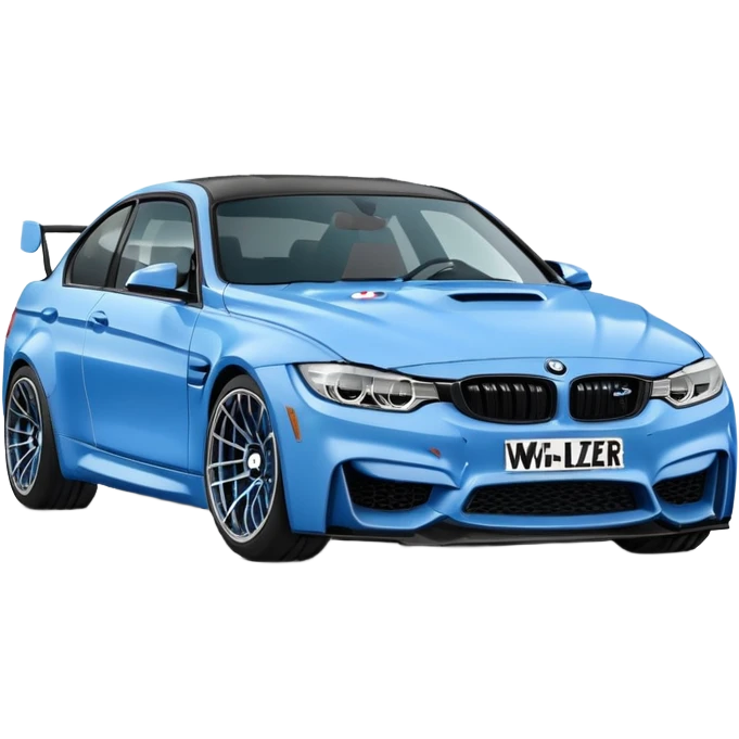 Make me an emoji with a blue bmw M3 and some kind of sign that says ‘W LZR’ emoji