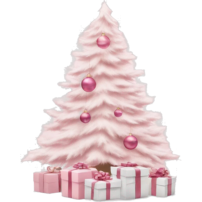 Light pink Christmas gifts under a white Christmas tree  emoji