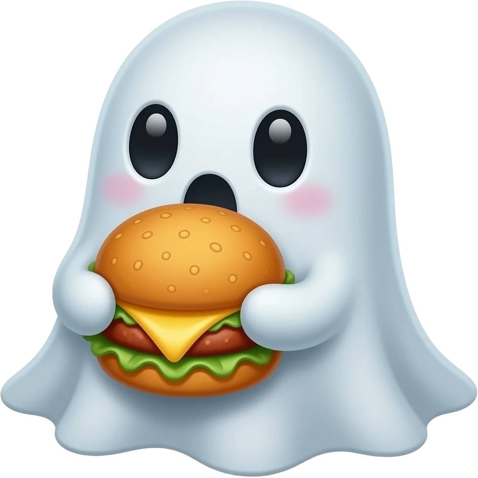 A cute ghost holding a chicken nugget emoji