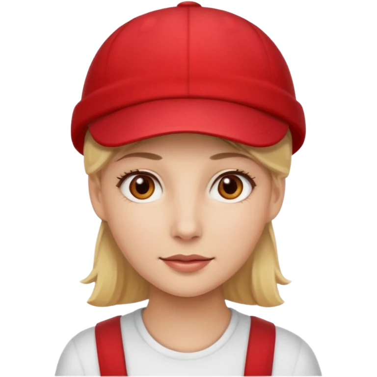 A blonde woman with light brown eyes with white skin and wearing a red cap emoji