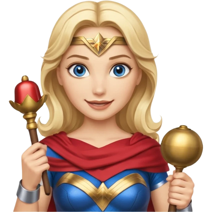 Blonde blue eyes Wonder Woman holding bell and baton emoji