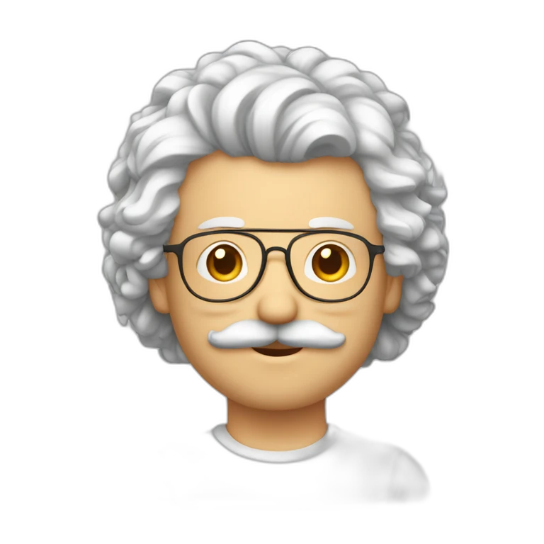 homme blanc cheveux bouclé et brun, fine lunette et moustache emoji