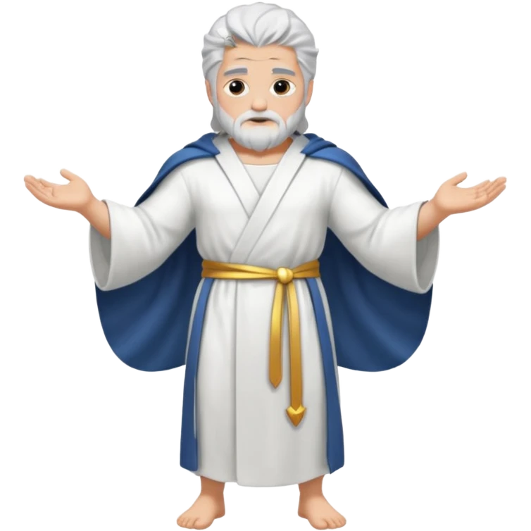 fullbody silverhair god ZEUS, white robe over shoulder, armsdown emoji