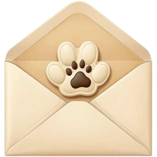 a small envelope with a label on it...the label should be cute and has a paw print on it and text emoji