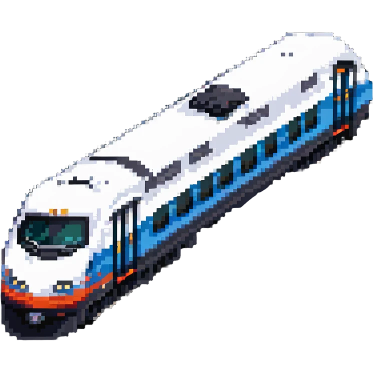 three-quarters view of an Amtrak train in pixel art style emoji