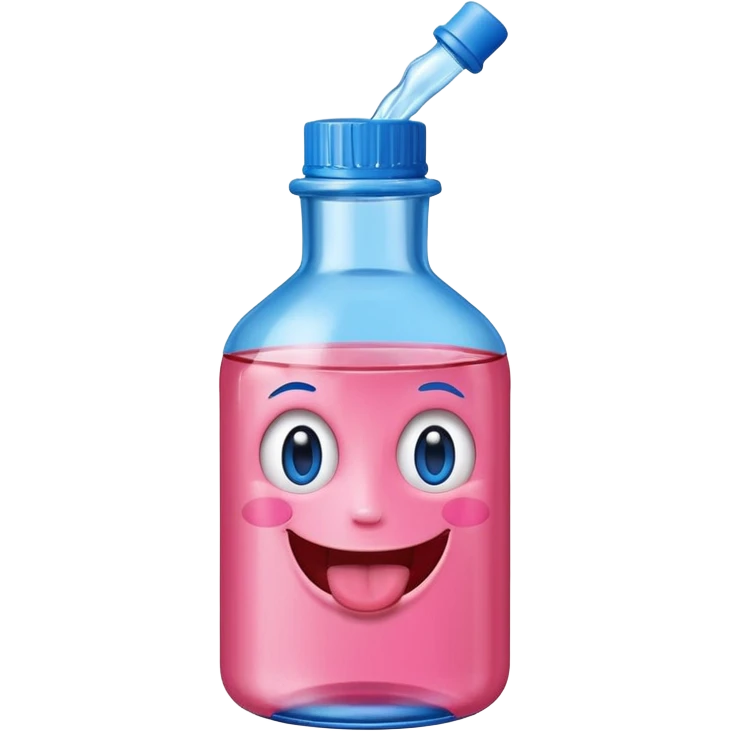 Smiling bottle of oil pink with silly face tongue out blue top emoji
