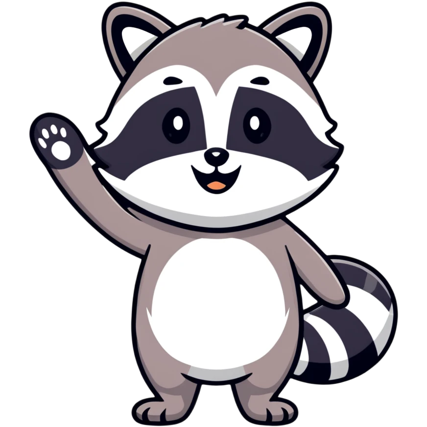 raccoon waving enthusiastically emoji