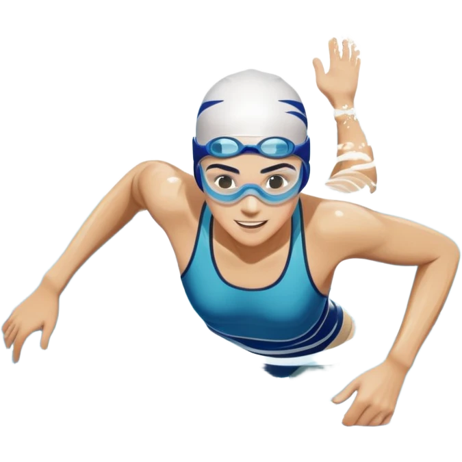 An icon featuring a swimmer in motion, cutting through the water with smooth strokes. The design includes ripples, goggles, and a swimming cap, symbolizing the fluidity and grace of swimming. Transparent background highlights the speed, technique, and rhythm of the sport. emoji