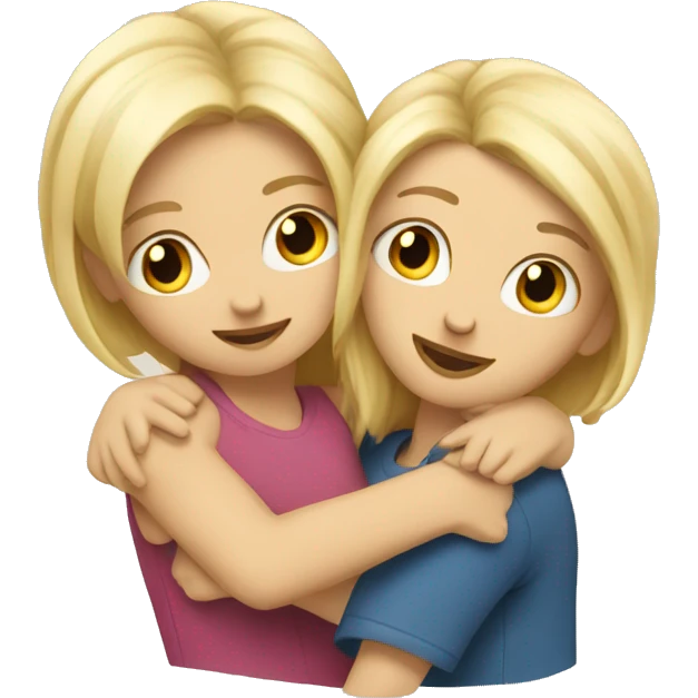 two cute blond friends hugging each other  emoji