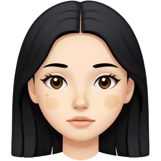 young woman with a pimple on her cheek, long black hair and natural makeup emoji