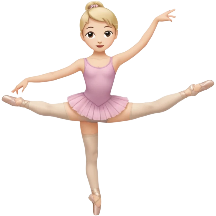 Una chica con vestuario de bailarina con las piernas flexionadas, el dedo índice en la boca, el tren superior inclinado hacia la izquierda y con la cadera proyectada hacia la izquierda emoji