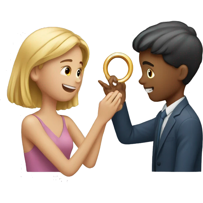 a girl proposing a boy with a ring emoji