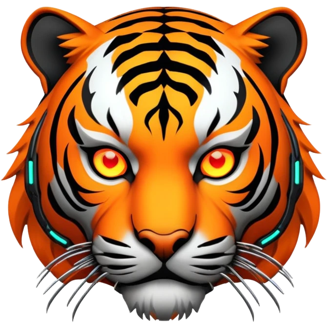 cyberpunk tiger face with neon elements and cybernetic implants for Twitch emote emoji