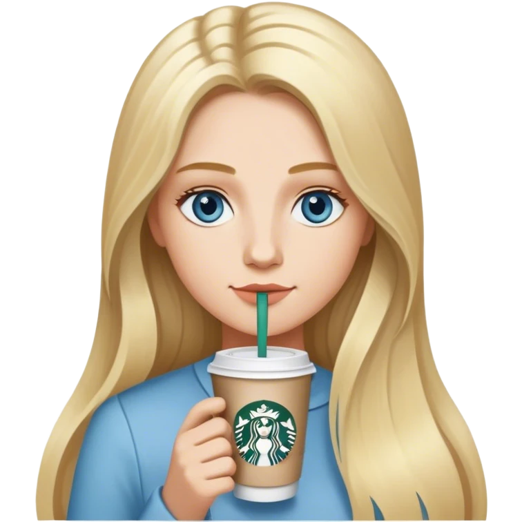Long blonde grey highlighted with blue gray eyes sipping one Starbucks coffee emoji