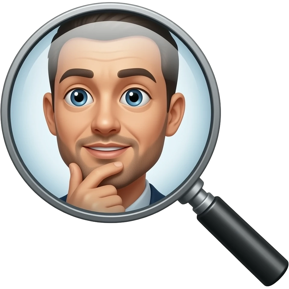 A magnifying glass with a thinking face in it emoji