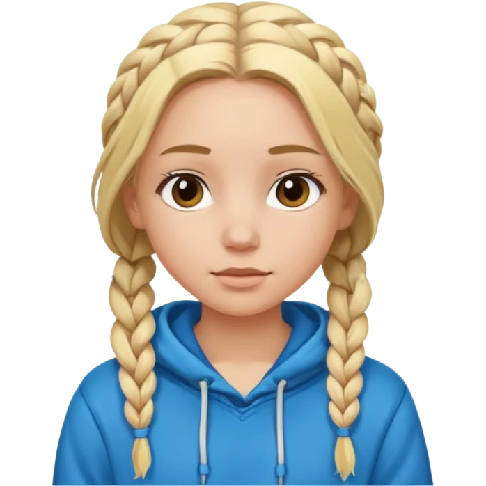 Blonde girl with braided hair wearing a hoodie emoji
