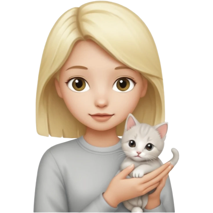Blonde girl with light grey kitten emoji