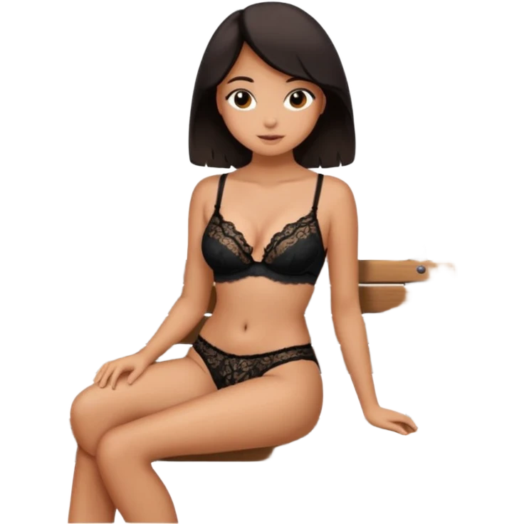 Girl with sexy bra and panty sitting in a banch emoji
