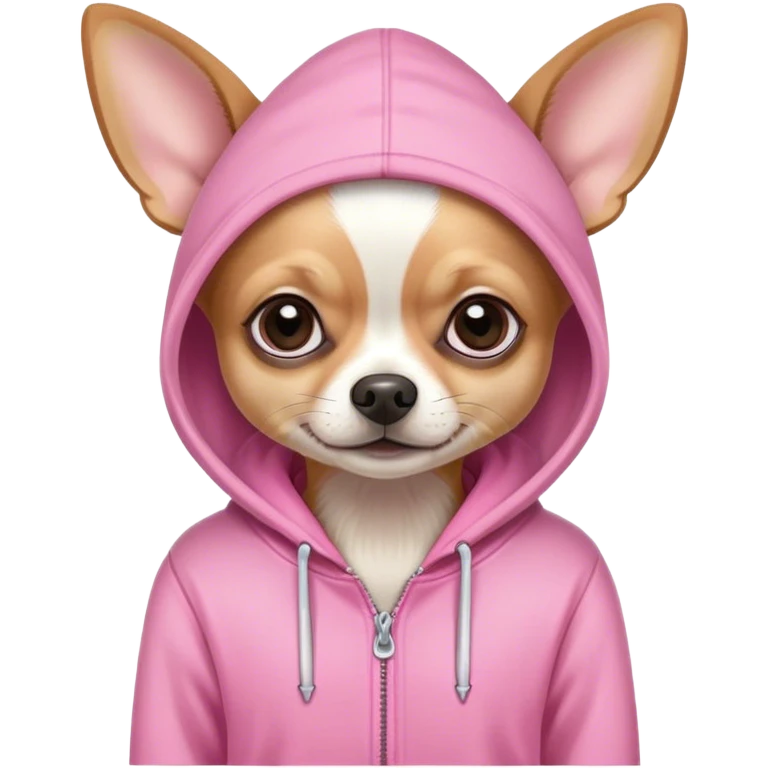 A Chihuahua and a hoodie that’s pink emoji