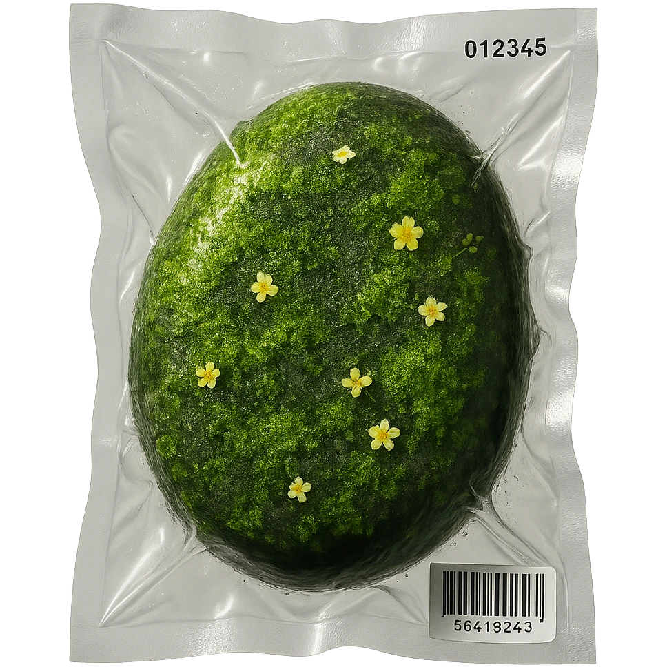 smooth stone with thick moss and scattered small flowers, glossy emoji