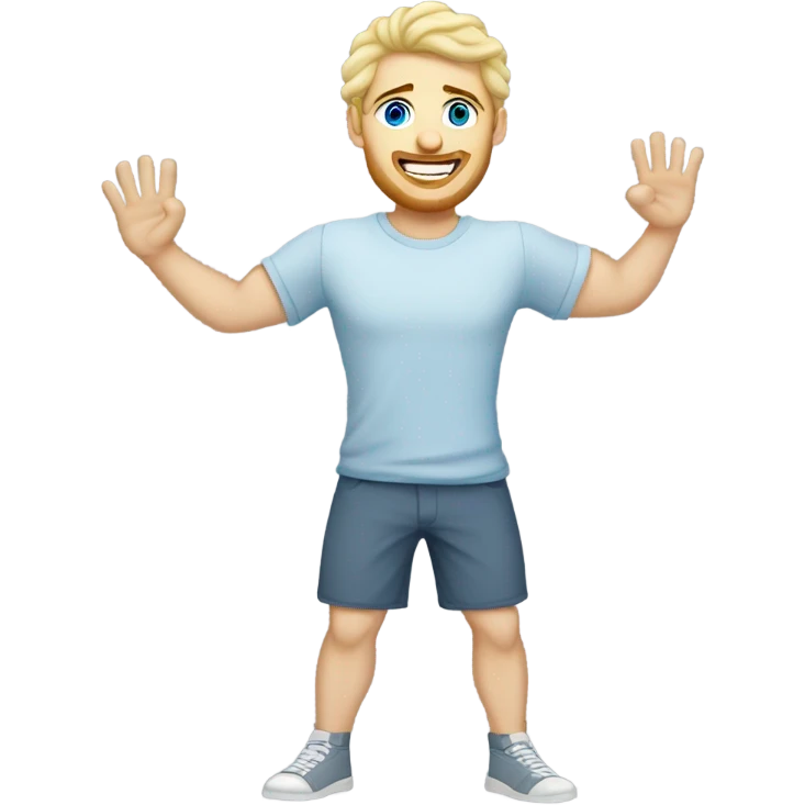 full body raised arms light curl blonde 30yo man blue eyed pale skin emoji