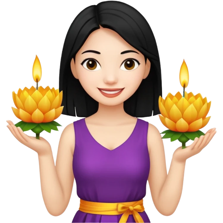 Emoji of a white woman with black hair holding a krathong emoji