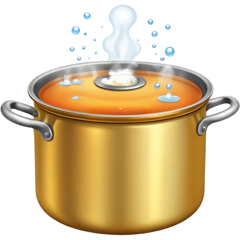 small metal pot filled with boiling water on a stove, visible hot steam and rising bubbles, realistic heat effect, shiny pot surface, bright lighting, clean white background

 emoji
