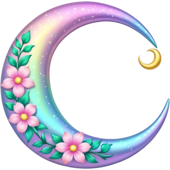 glossy Pastel iridescent floral shiny l crescent damask moon emoji