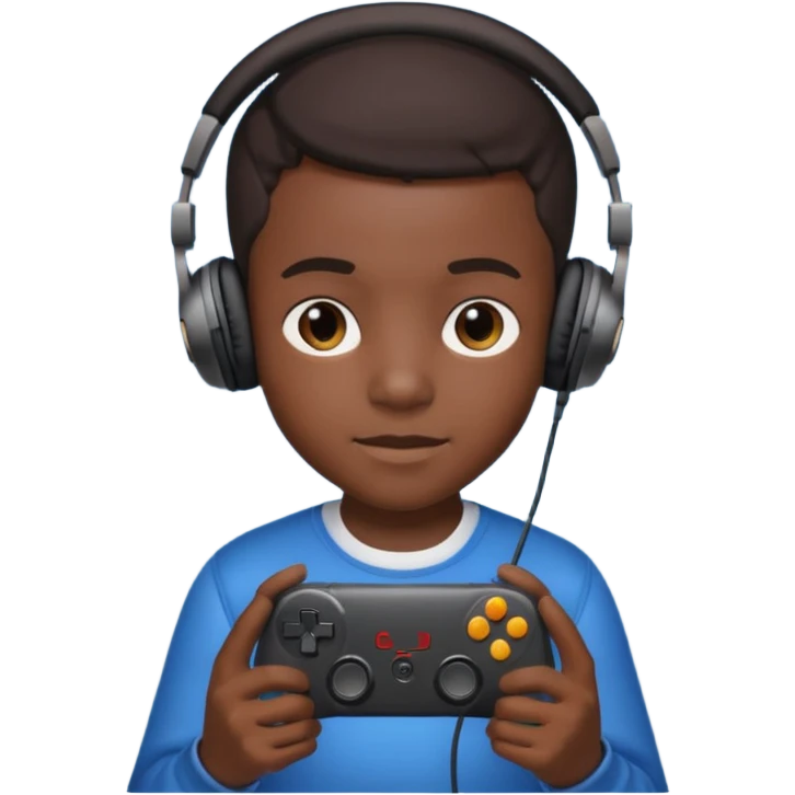 black kid with headphones holding game controller emoji