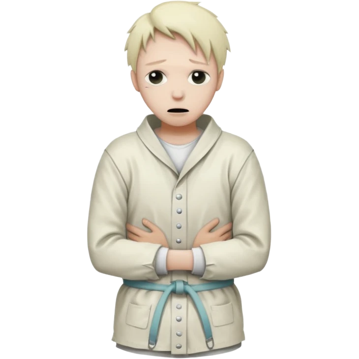 a patient in a psychiatric hospital, in a straitjacket with his hands tied behind his back emoji