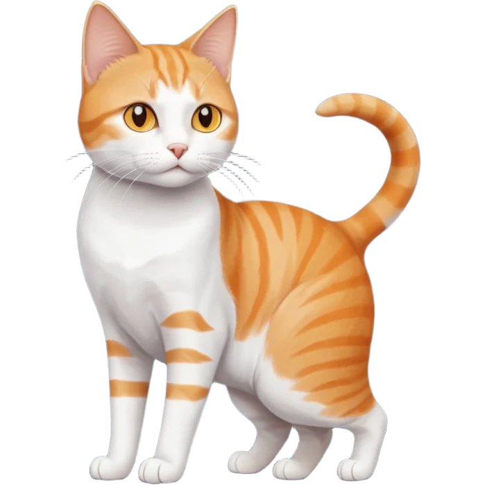 full body orange and white domestic shorthair slim cat with yellow/orange eyes and a white triangle pattern on his face playing emoji