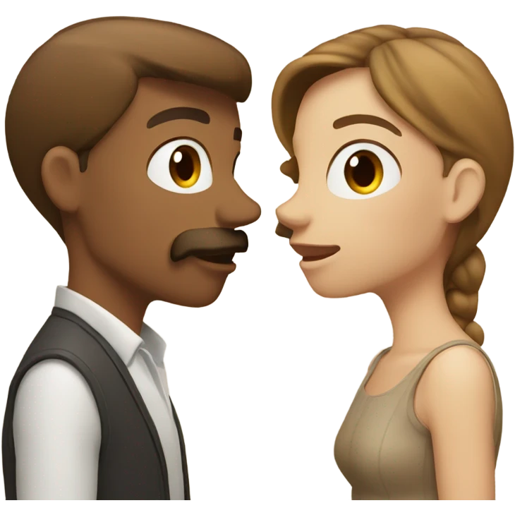 Couple kissing. One is tan with brown hair and a woman. The other is fair skinned with light brown hair and a mustache.  emoji