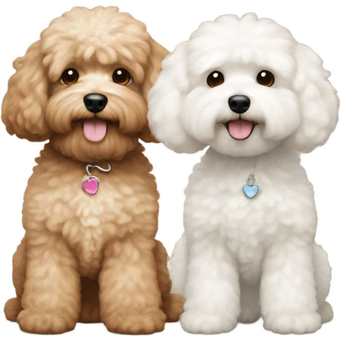 2 bichons and 1 light brown cavapoochon with a white patch on its chest emoji