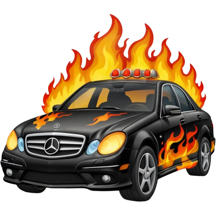 Black Mercedes Benz on fire emoji