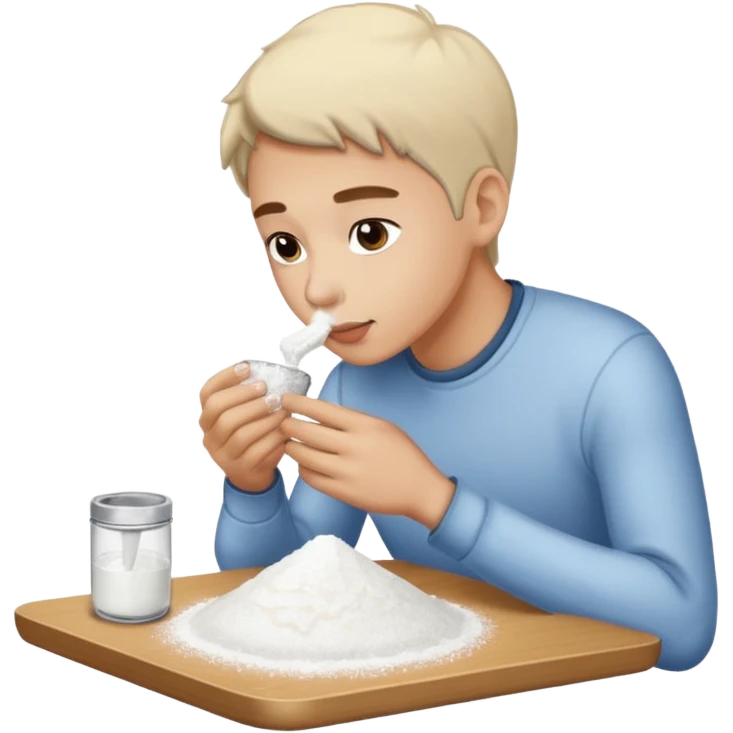 Person sniffing powdered sugar on a table  emoji