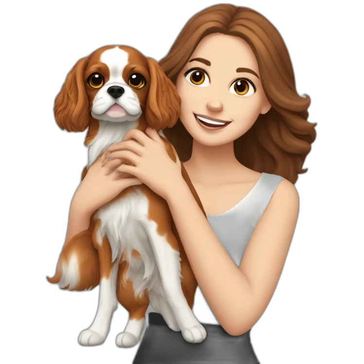 white girl holding cavalier king charles spaniel  emoji