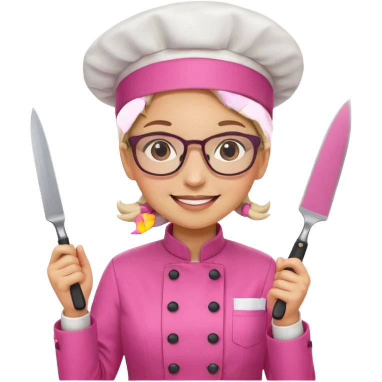 female italian chef, pink uniform, wearing glasses, holding knife emoji