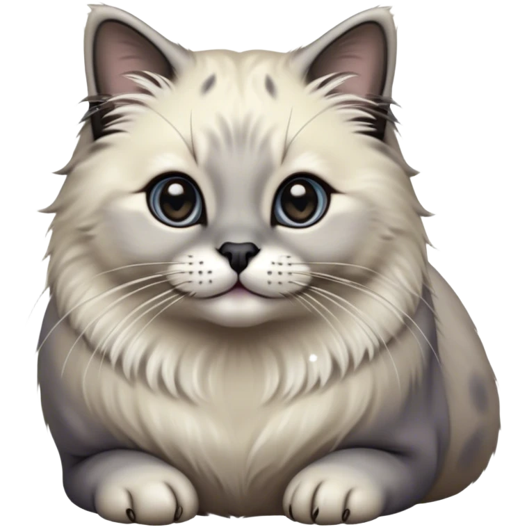 Cinematic Adorable Fluffy Grey Seal Ragdoll Cat Portrait Emoji, Head tilted cutely with big, sparkling eyes, soft grey fur with darker seal points on the ears, face, and paws, Simplified yet irresistibly adorable features, highly detailed, glowing with a soft, warm glow, high shine, affectionate and playful, stylized with a touch of whimsy, bright and endearing, soft glowing outline, capturing the essence of a curious and loving kitten, so cute it feels like it could leap out of the screen and snuggle up for a cuddle! emoji